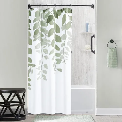 Vista 18 de BOODII Cortinas de ducha negras de 36 x 72 pulgadas, cortina de ducha de eucalipto de primavera para baño, cortina de baño con textura de flameado