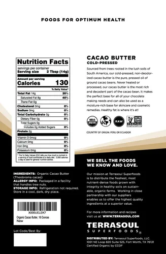 Vista 2 de Terrasoul Superfoods Manteca de cacao orgánica