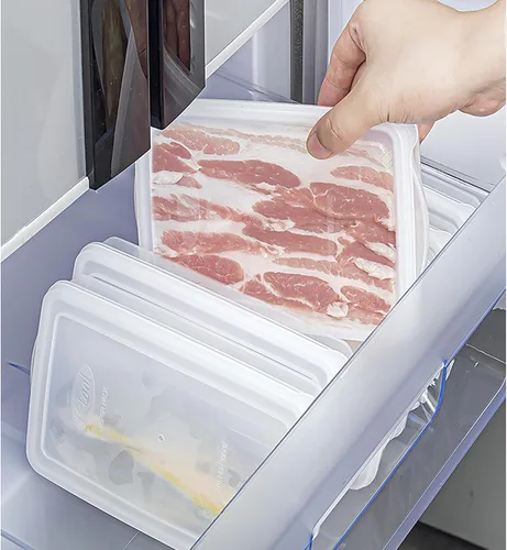 Vista 5 de Paquete de 2 recipientes herméticos de plástico para almacenamiento de alimentos para carne de delicatessen y queso en rodajas con tapas