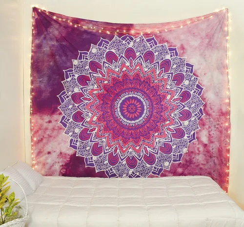 Vista 2 de Popular Handicrafts Tapiz para colgar en la pared, diseño de mandala hippie, bohemio, hippie, intrincado, indio, colcha, 54 x 60 pulgadas