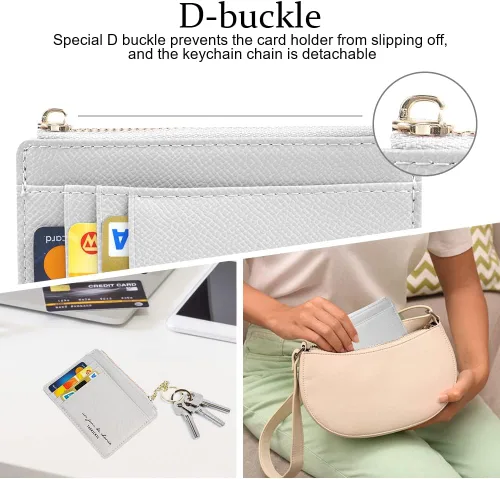 Vista 60 de URAQT Cartera para tarjetas de crédito, cartera minimalista de cuero delgado con cremallera, mini protector de tarjeta de crédito, llavero bolsillo