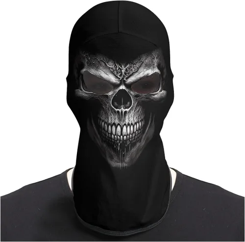 Vista 7 de Obacle Máscara de calavera para Halloween, fantasma, máscara de cara completa, pasamontañas aterradoras, disfraz de cosplay Cara de bandera