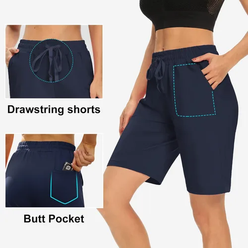 Vista 3 de DIBAOLONG - Pantalones cortos de yoga, sueltos y cómodos con cordón para descansar, con 3 bolsillos