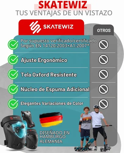 Vista 7 de SKATEWIZ Kids and Adult Knee Pads and Elbow Pads Set 6pcs - incl. Carry Bag