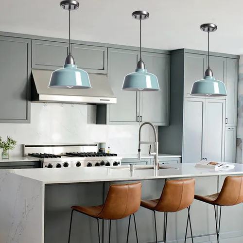 Vista 3 de Luces Colgantes Azules de Granja Moderna para Isla de Cocina Macarons Cúpula Lámpara Colgante para Hogar Bar Encimera Cantina Comedor Dormitorio