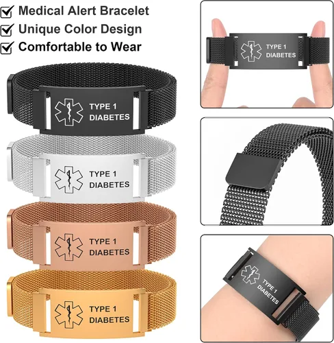 Vista 3 de Pulsera de alerta médica para mujeres y hombres, pulsera ajustable con identificación de alerta médica para epilepsia diabética D.N.R marcapasos