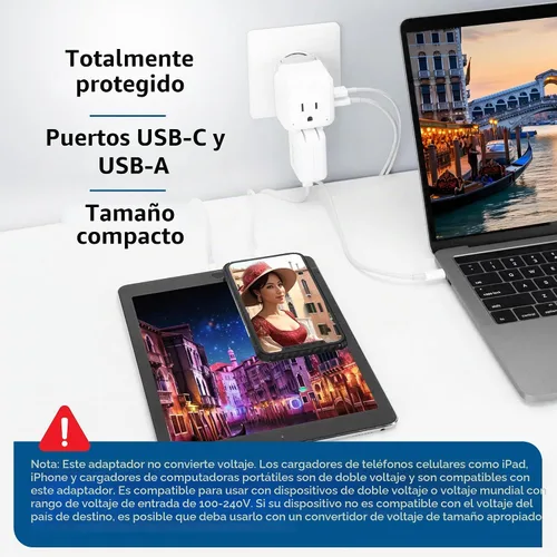 Vista 5 de Ceptics - Juego de adaptadores de enchufe de viaje para Chile, Roma, Italia, adaptador de enchufe para Chile USB-USB-C 20W PD-QC 18W, 2 tomas