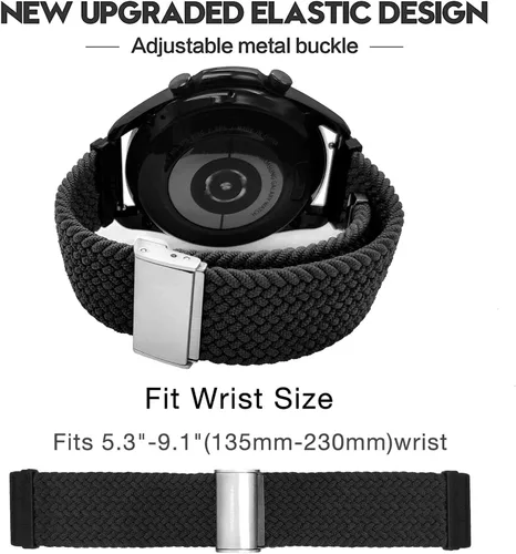 Vista 5 de Abanen Correa de reloj elástica trenzada para Garmin Vivoactive 6/5/Venu Sq/Venu 2 Plus, 0.787 pulgadas, correa de nailon elástico suave con cierre