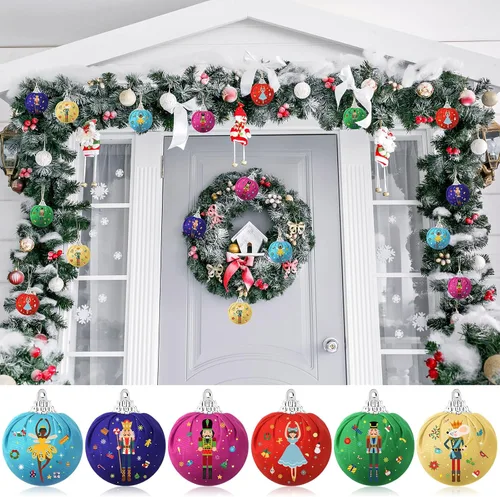 Vista 5 de 12 piezas de adorno de bola de cascanueces de Navidad, adorno de bola de cascanueces, cascanueces colgantes, bolas envueltas en tela, adornos
