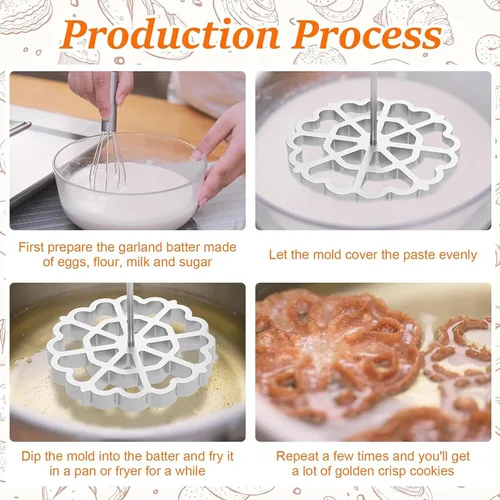 Vista 6 de Bunuelos - Juego de moldes de hierro con mango de madera, molde para hacer galletas de flor de loto, fabricante de rosetas desmontables, kit