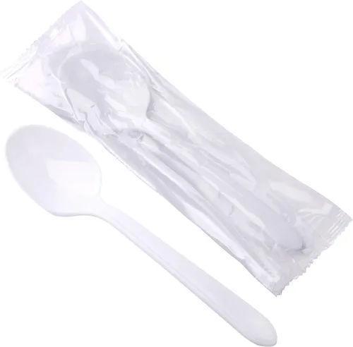 Vista 8 de Cucharas de plástico envueltas individualmente, 100 cucharas desechables resistentes a granel, ideales para fiestas, restaurantes, viajes y comida