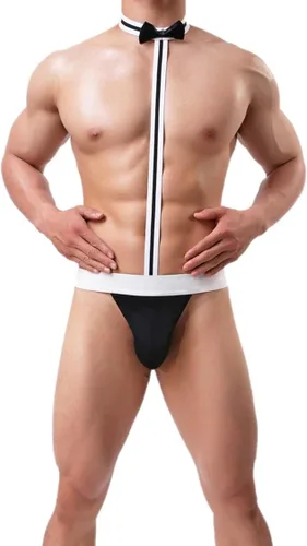 Vista 6 de Walang Lip Body para hombre diseño de camarero y pajarita disfraz de peluche divertido y novedoso regalo