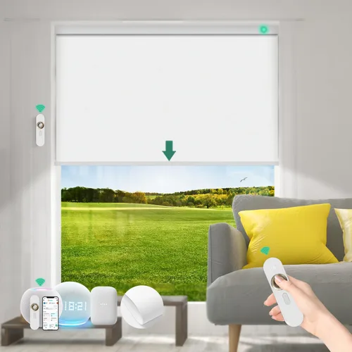 Vista 32 de Persianas motorizadas con control remoto [motor 100% opacas y silencioso] Persianas inteligentes compatibles con Alexa Google HomeKit, persianas