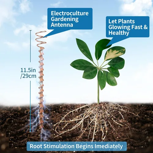 Vista 4 de Estacas para plantas de electrocultivo, paquete de 6 estacas de cobre de 11.5 pulgadas de largo, antenas de bobina de cobre para jardín de cultivo