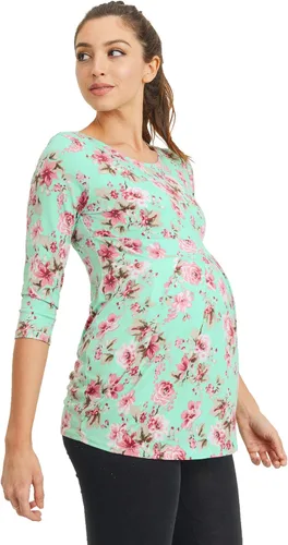 Vista 78 de LaClef - Blusa de maternidad para mujer, cuello redondo, manga 3/4, plisada al frente, estilo peplum