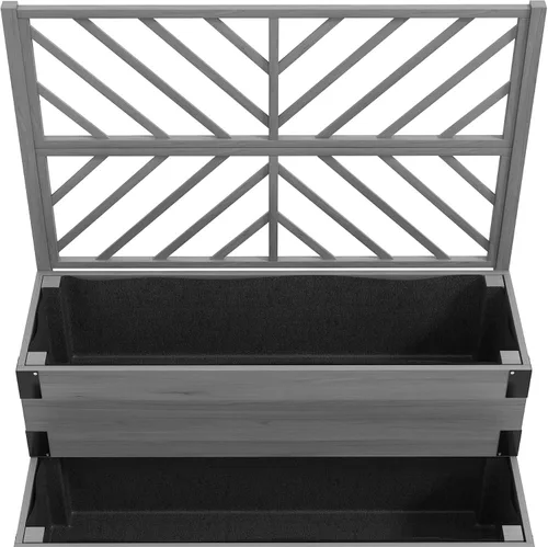 Vista 9 de Outsunny Cama de jardín elevada de 2 niveles con enrejado, maceta elevada de madera con agujeros de drenaje, forros, esquinas de metal, maceta