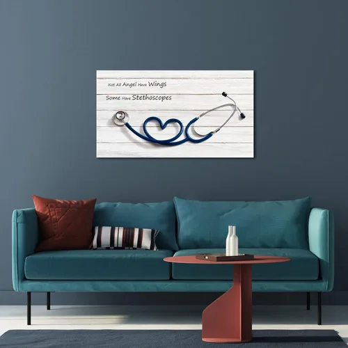 Vista 2 de Biuteawal Lienzo médico para pared, pinturas de estetoscopio, cuadro de instrumento, cuadro de clínica, decoración de salud, impresiones en lienzo