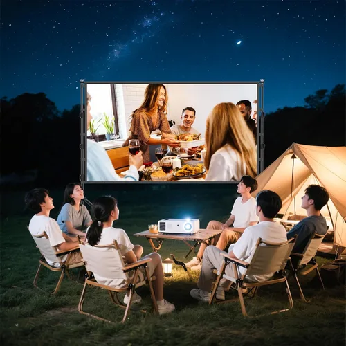 Vista 8 de Pantalla de proyector de 100 pulgadas con soporte, pantalla de proyección para interiores, pantalla de cine frontal trasera portátil 16:9 4K HD