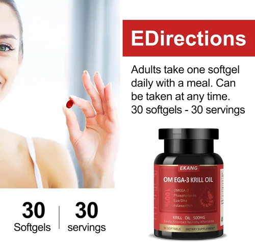 Vista 7 de Aceite de krill antártico 500 mg con omega-3, EPA, DHA y astaxantina y fosfolípidos, sin sabor a pescado, suplemento dietético para articulaciones