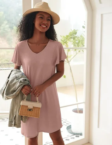 Vista 3 de Ekouaer - Paquete de 2 camisones de manga corta para mujer, cómodo y suave, pijama para dormir