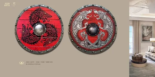 Vista 4 de Escudo vikingo medieval de la era vikinga, tamaño adulto, 12 pulgadas, escudo hecho a mano para soldado, cosplay, armadura redonda, escudo de batalla