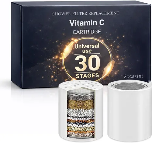 Vista 7 de Cartucho de repuesto de filtro de ducha de 15 etapas con vitamina C para agua dura, el filtro de agua de ducha elimina el fluoruro de cloro y mejora