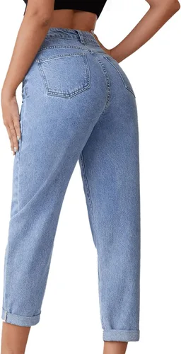Vista 2 de SweatyRocks Pantalones de mezclilla de cintura alta enrollables y cónicos para mujer