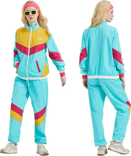 Vista 8 de Conjunto deportivo de los años 80 para hombres y mujeres, conjunto de rompevientos retro de los años 80 y 90 para hombres, traje deportivo