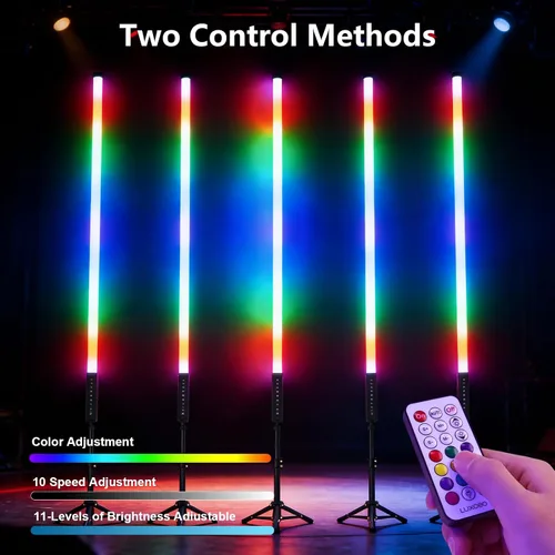 Vista 4 de LUXCEO Paquete de 2 barras de luz de tubo RGB (2.8 pies) con soporte, varilla de luz LED de video alimentada por batería para DJ y fotografía