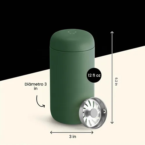 Vista 3 de Fellow Taza de Viaje Carter Move de 12 oz - Taza de Café de Viaje de Acero Inoxidable con Aislamiento al Vacío - Vaso de Café con Interior de Verde
