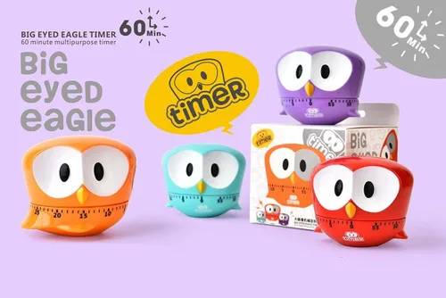 Vista 4 de Temporizador de maquinaria de águila de ojos grandes de dibujos animados, 60 minutos, temporizadores de cocina mecánicos, reloj despertador fuerte