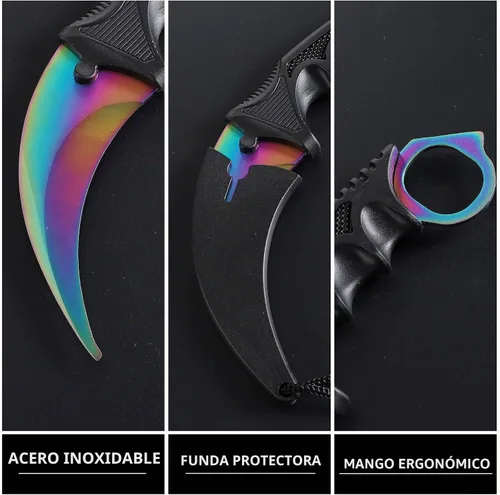 Vista 5 de Karambit - Cuchillo táctico de hoja fija, 2 piezas de acero inoxidable para exteriores, cuchillo de caza con funda y cable, adecuado para Negro