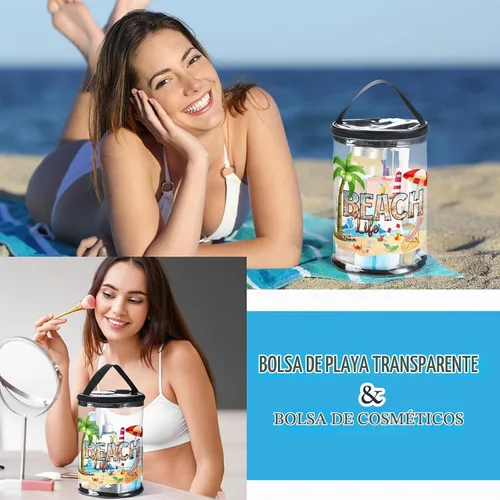 Vista 6 de Sanwuta - Neceser de regalos de playa, resistente, transparente, para loción, bolsas de aseo para viajes, protector solar, maquillaje, estuche