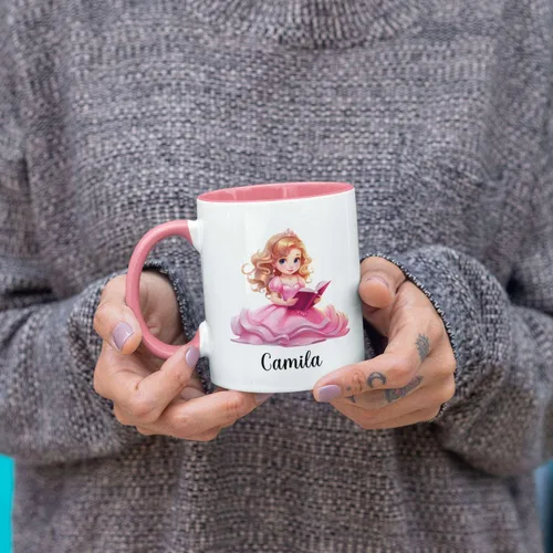 Vista 5 de Taza de café de libro de lectura de princesa personalizada, taza de té personalizada con diseño de libro, regalo personalizado para elegir el nombre