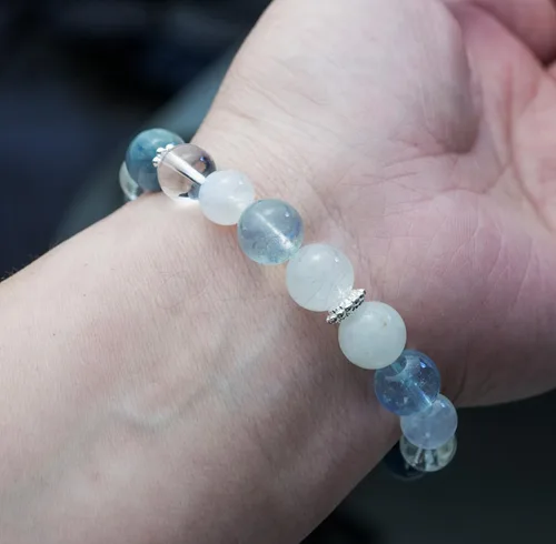Vista 90 de Precious Gemstone Natural Crystal Healing Bracelet, Rutilated Quartz, Moonstone, Quartz Handmade Original Design Bracelet