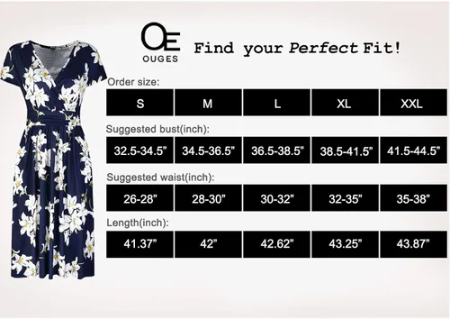 Vista 6 de OUGES - Vestido corto de verano para mujer manga corta cuello en V estampado floral con bolsillos para fiesta