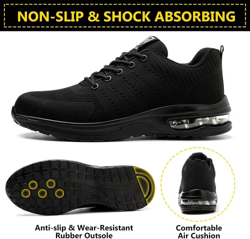 Vista 4 de Zapatos de punta de acero para hombres y mujeres, zapatos de trabajo ligeros y cómodos, indestructibles, antideslizantes, zapatos de seguridad
