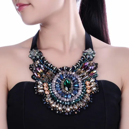 Vista 2 de Collar de cristal con estrás, gargantilla gruesa, collar con colgante, collar de moda para mujer