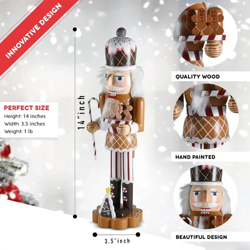 Vista 5 de Ornativity Cascanueces de Navidad Pan de Jengibre del País de los Dulces – Cascanueces de Madera de Dulces con Bastón de Caramelo y Galletas