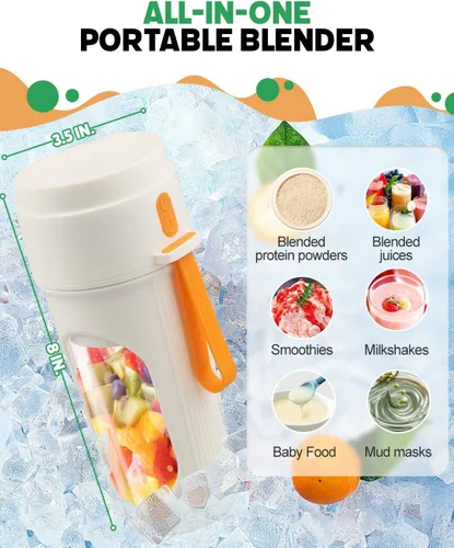 Vista 6 de Licuadora portátil para batidos, licuadora personal apta para lavavajillas para batidos y jugos frescos, botella portátil de 15 onzas sin BPA con 12