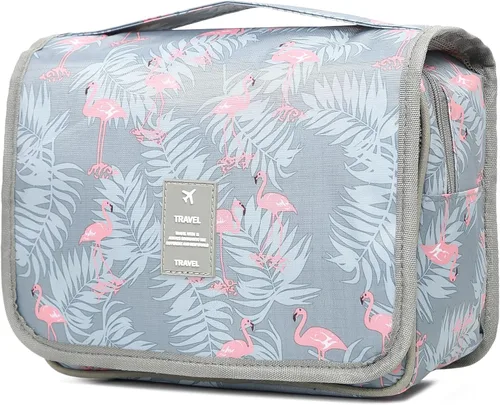 Vista 22 de Sechunk Neceser de maquillaje resistente al agua, bolsa de cosméticos organizador de viaje para accesorios, bolsa de viaje con gancho para colgar