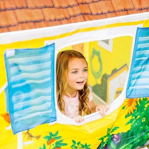Vista 8 de Melissa & Doug Cozy Cottage Tienda de Juego de Tela y Bolsa Tote de Almacenamiento, Amarillo