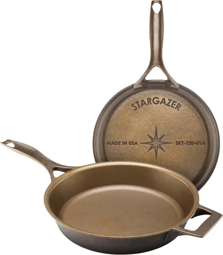 Vista 7 de Stargazer Sartén de hierro fundido de 10.5 pulgadas Fabricado en Estados Unidos, sazonado, sartén premium para asar a la parrilla, asar, hornear