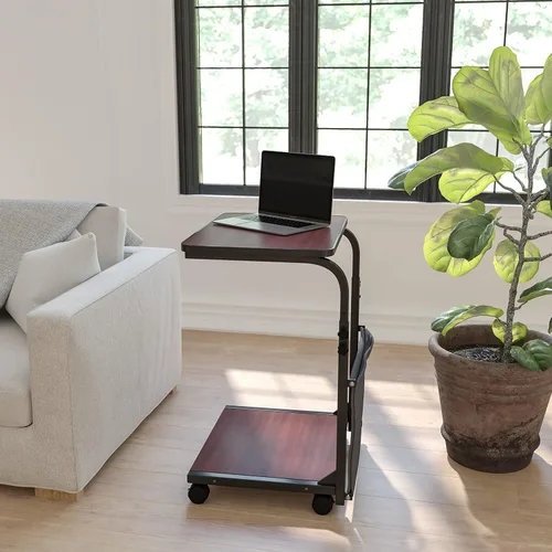 Vista 2 de Flash Furniture Charger Mobile - Escritorio ergonómico para computadora sentado y de pie, caoba con bolsa extraíble