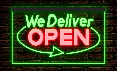 Vista 6 de 110020 We Deliver Open Services Cafe Fast food Shop Restaurant Display LED Light Neon Sign (12" X 8", 16 Colors By Remote)