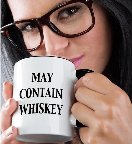 Vista 2 de 3dRose May Contain - Taza de whisky, 11 onzas, color negro