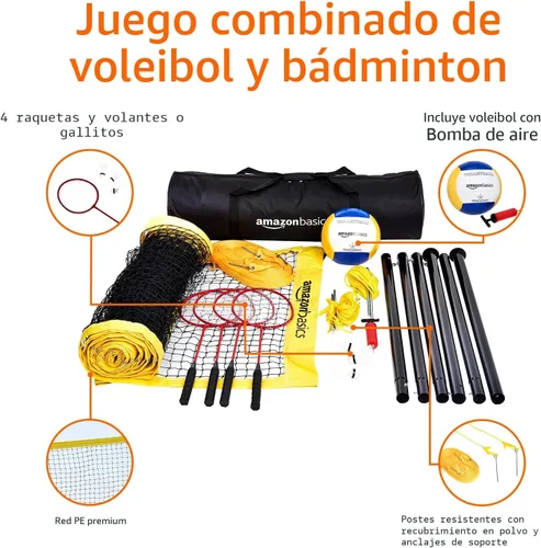 Vista 4 de Amazon Basics Conjunto combinado de voleibol y bádminton al aire libre
