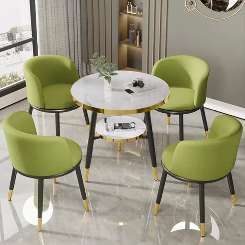Vista 8 de YVYKFZD Office Reception Room Club Table, Simple Kitchen Dining Table Set with Storage Shelf, Round Conference Table for 4, Business Conference Room
