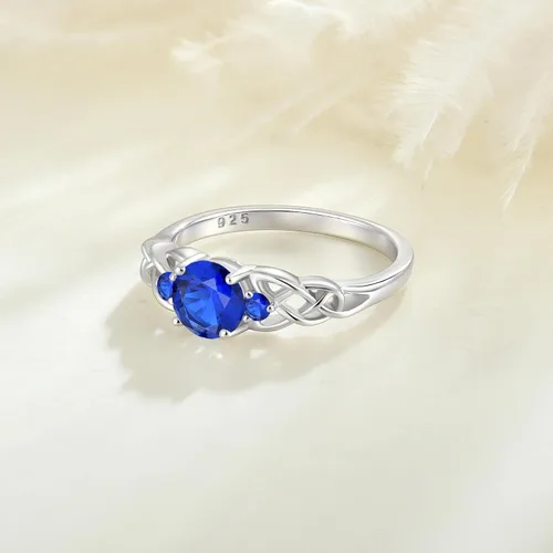 Vista 5 de STARCHENIE Anillo de nudo celta para mujer, plata de ley 925, anillo de promesa de 3 piedras, tamaño 5-10