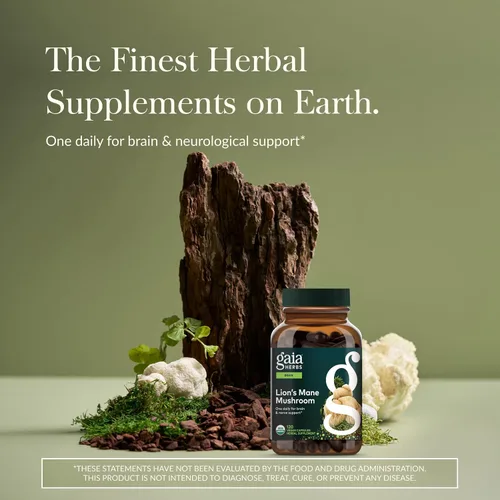 Vista 4 de Gaia Herbs Hongos de melena de león – Apoyo a la salud del cerebro y los nervios* – 120 fito-cápsulas líquidas veganas y hoja de albahaca sagrada